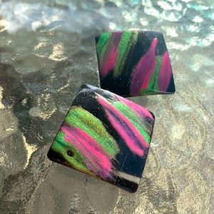 Painted black, green, pink earrings